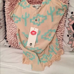WILDFOX desert cactus boho ruffle romper XS